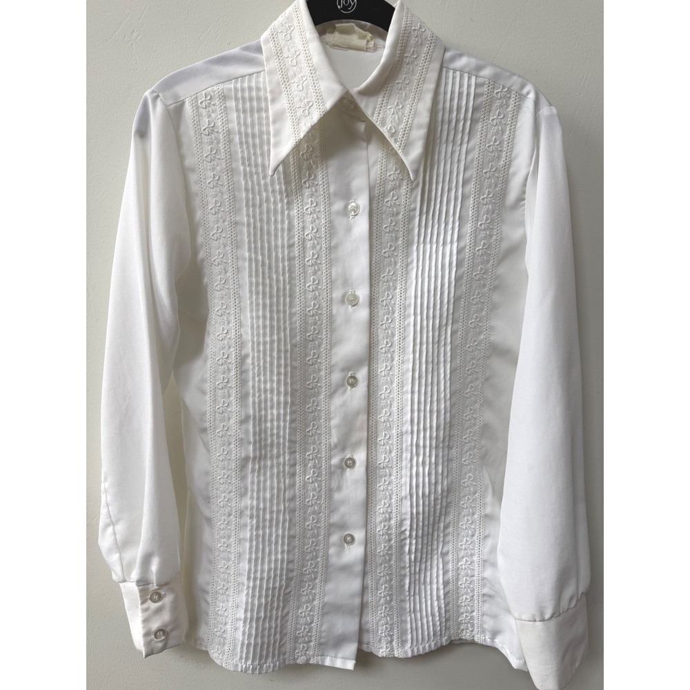 Vintage Terry Chicago Womens Western Blouse White Embroidered Prairie Bows Sz S